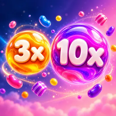 Üzerinde 3x ve 10x yazan iki renkli çarpan küresi